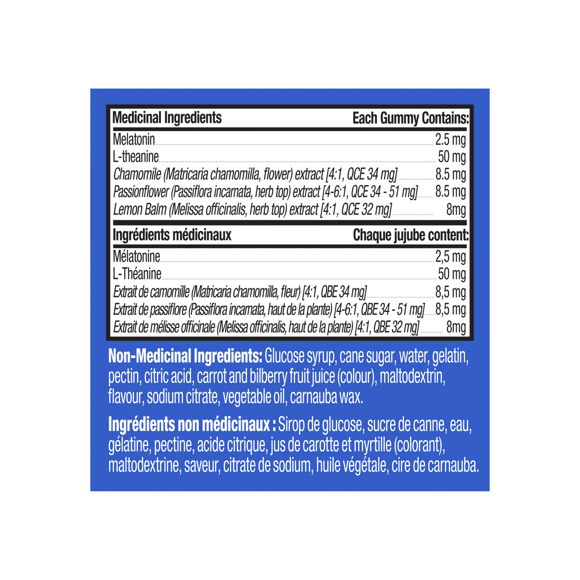 Image showing the ingredients for OLLY Extra Strength Sleep.