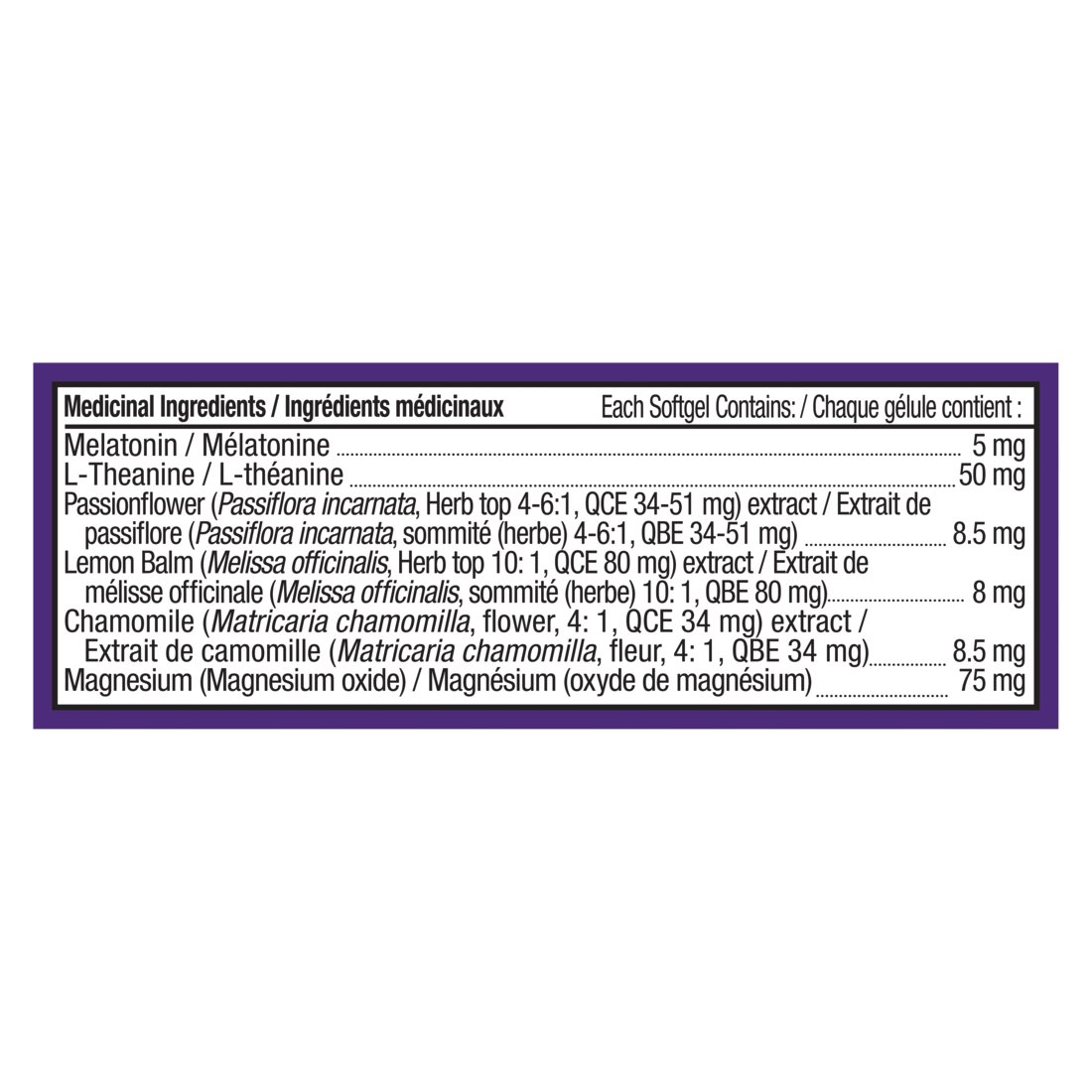 Image showing the ingredients for OLLY Ultra Sleep.