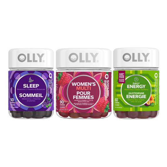 An image of the frontside of the 3 items in the Back To School bundle. From left: Sleep, Women's Multi and Daily Energy.